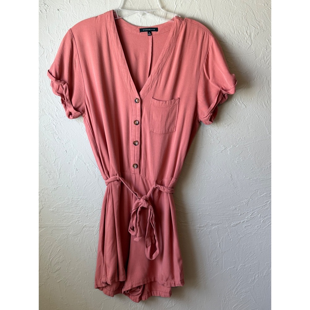 Staccato Womens Button Front Tie Waist Romper Dusty‎ Rose Rayon Size M